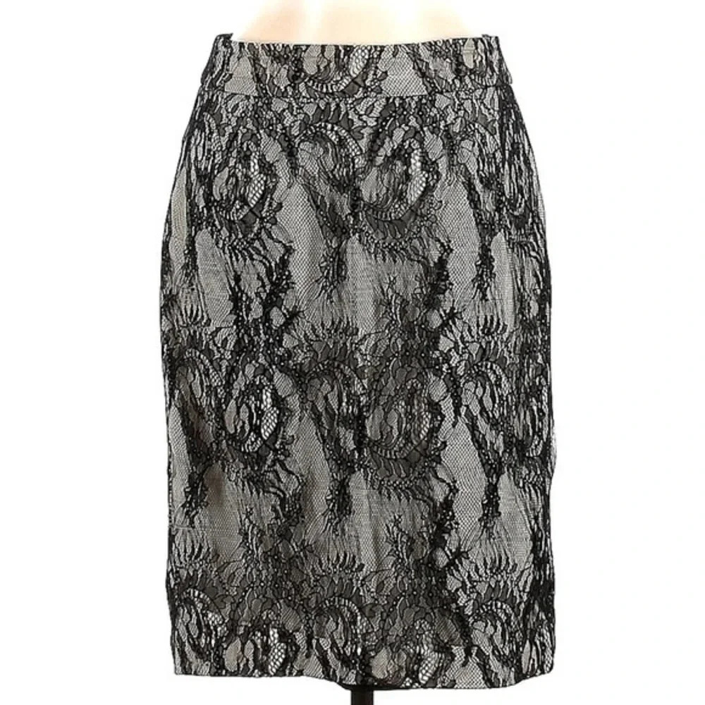 Calvin Klein Classic Whimsigoth Timeless Black Lace Formal Pencil Skirt Size 6 S